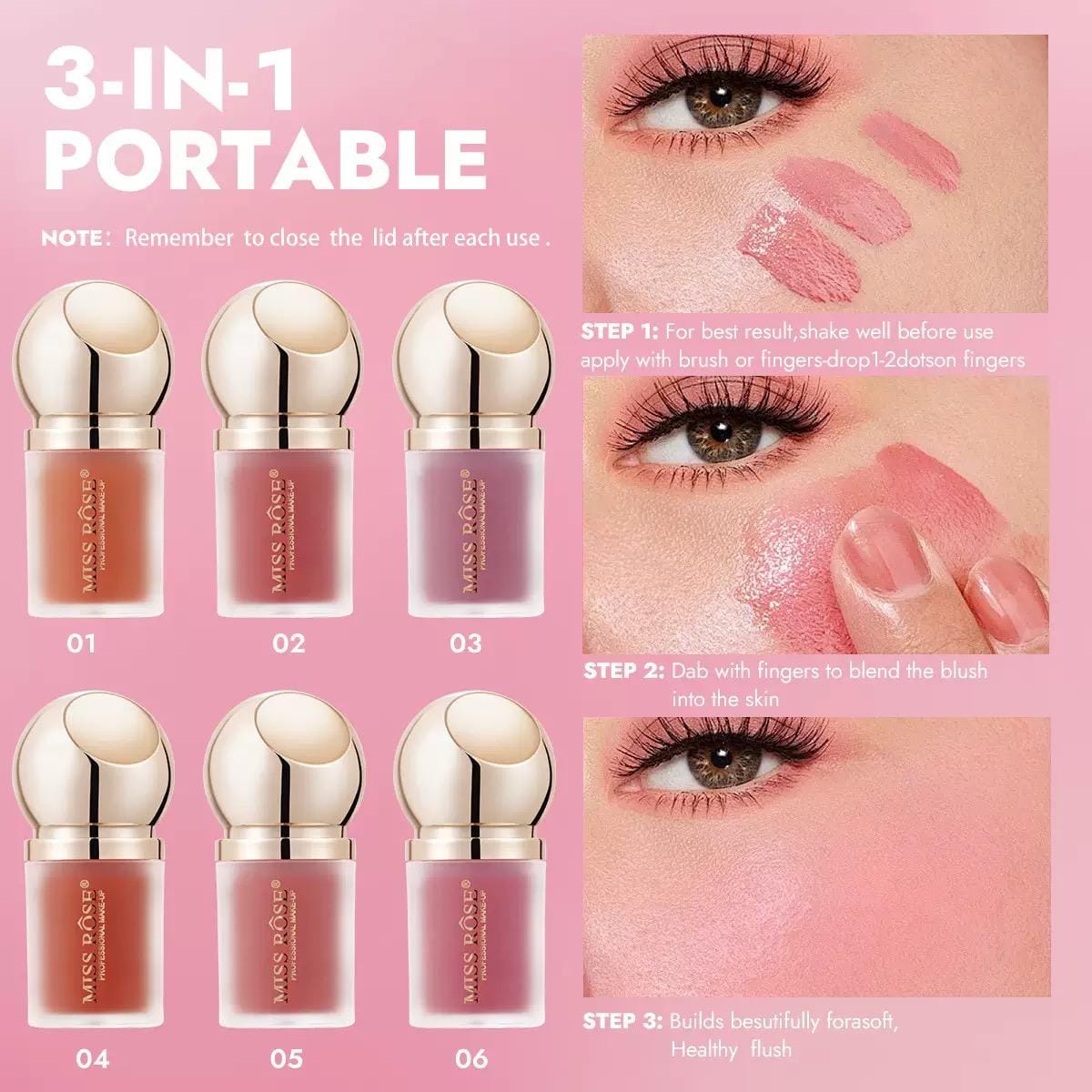 Miss Rose Liquid Blush 3-in-1 (6 Colors)