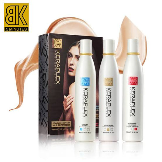 BK KERAPLEX Professional Brazilian Keratin Hair Treatment Kit - 3x300ml (5 Minutes Express Smoothing)
